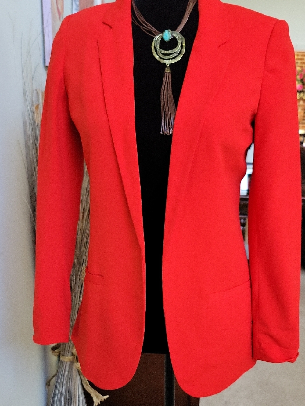 H&M Red Open-Front Blazer